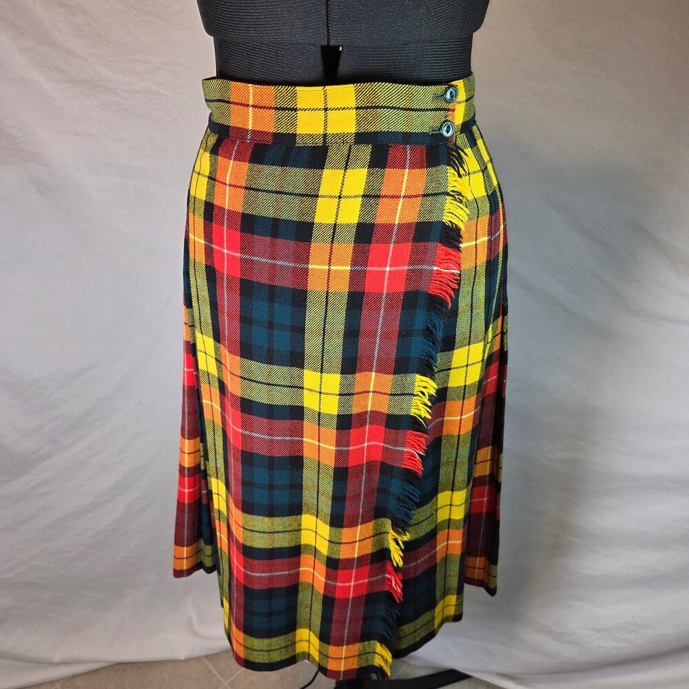 Pedigree Vintage Pure Wool Tartan Wrap Kilt Skirt 26" Waist Made England